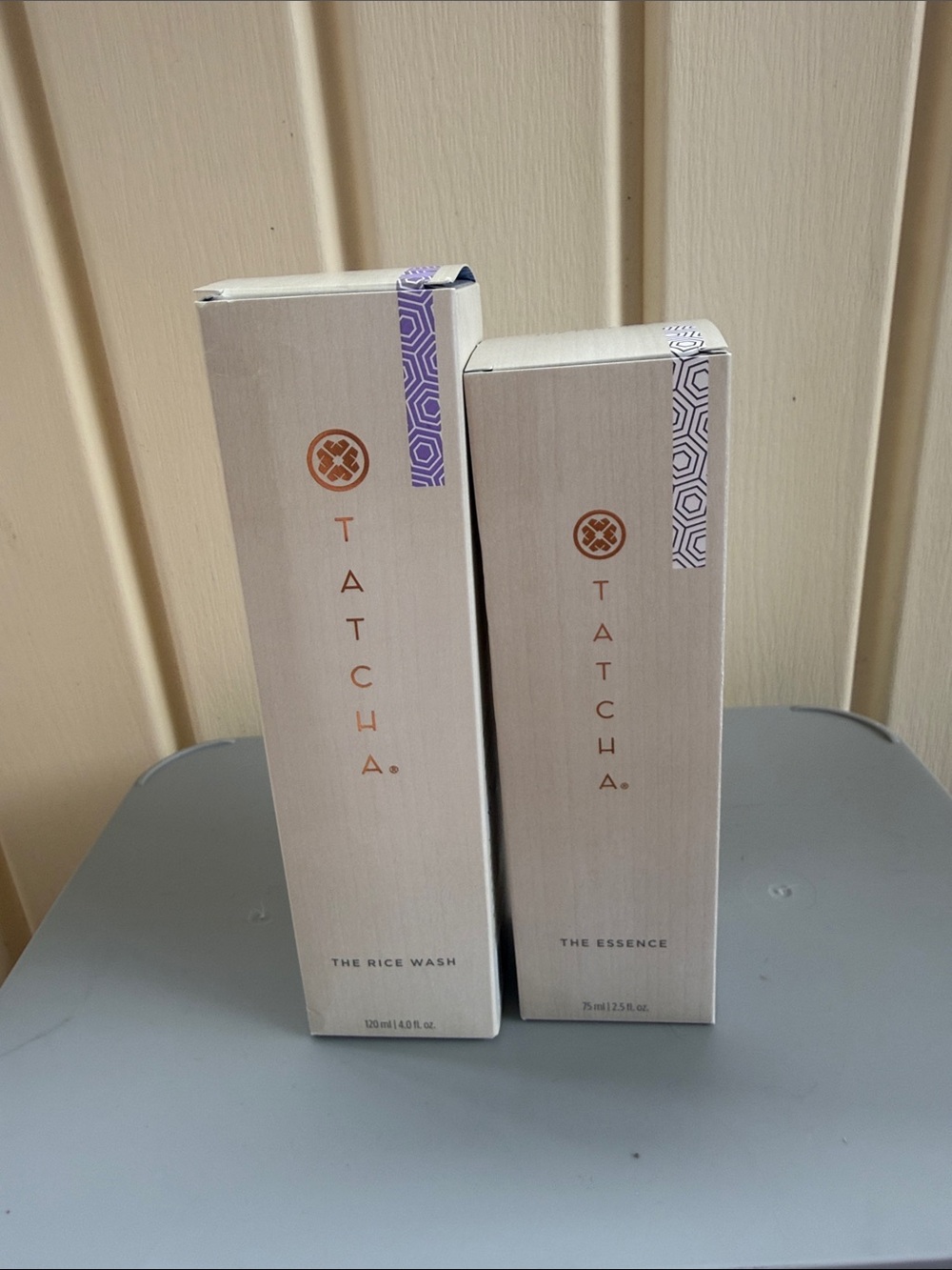 Tatcha Cream & Gold Skincare Duo with Purple Accents - Picture 1 of 2